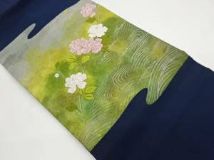 ヱ霞に波・花葉模様織出し名古屋帯